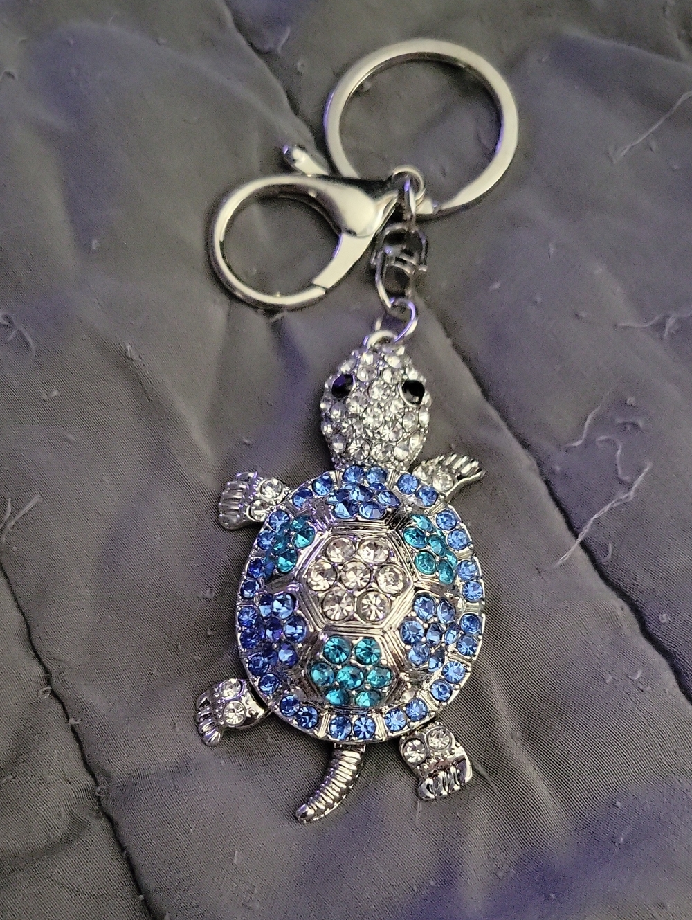 Crystal Turtle Keychain Pendant - Blue Rhinestone Bag/Key Charm